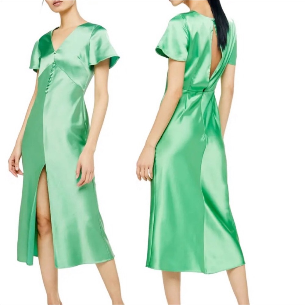 🆕 Topshop angel sleeve bias cut satin midi dress with buttons